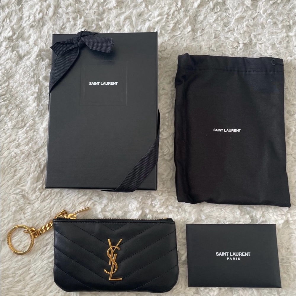 Saint Laurent Black Quilted Key Holder with Gold Logo
